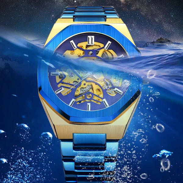 FORSINING Klockor Herr Vattentät rostfritt stål Automatisk kedja Armbandsur Skelett Mekanisk Watch Relogio Masculino Silver