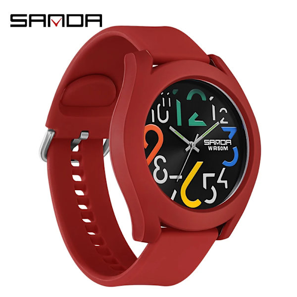Sanda Watch Silikonrem Vattentät Watch Creative Simple Girl Watch 2023 Nytt mode Vit Casual Quartz Clock 9021 Red