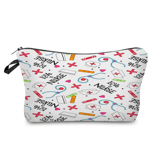 Sjuksköterska Blommig printed stil Kosmetisk väska Kvinnor Nödvändig sminkväska Linne Dragkedja Resor Toalettartiklar Organizer Väska Case K