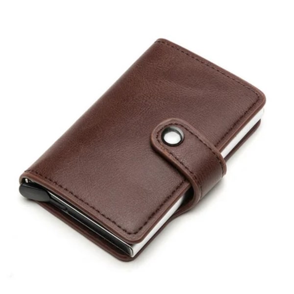 RFID-blockerande vintage män kreditkortshållare ID- case i aluminiumlegering Automatisk manlig metallläderkorthållare plånbok Coffee