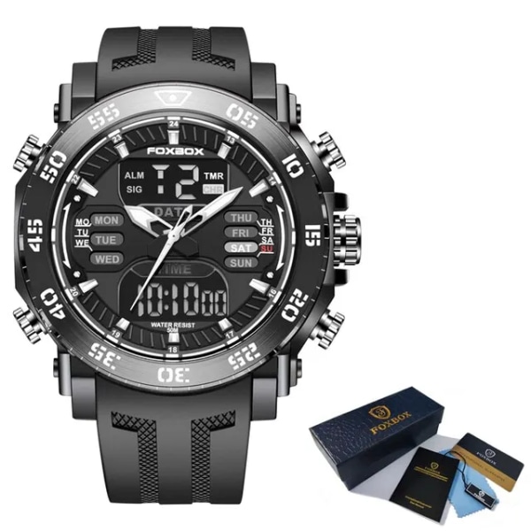 Digital Herr Watch 50m Vattentät Armbandsur LED Quartz Klocka Watch Man Watch Herr Relogios Masculino BLACK