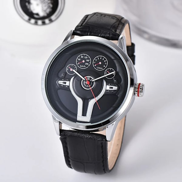 Kreativ Naturlig stil Klassisk precision Mode Watch herr 3D Racing däck Gratis rostfritt band Klocka Casual Black sliver