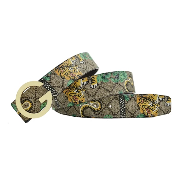 Western Rhinestone Leopard Guld Sliver Metall Spänne Tiger Print Ko Läder Män Bälte Jeans Causal Byxor Rem green tiger gold 100cm
