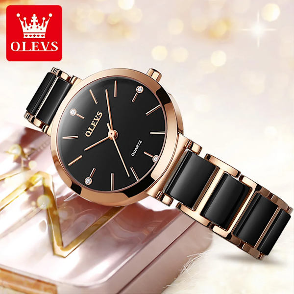 OLEVS Creative Fashion Dam Klockor Rose Gold Dam Armband Klockor Reloj Mujer Waterproof Quartz Watches Dam Svarta Black