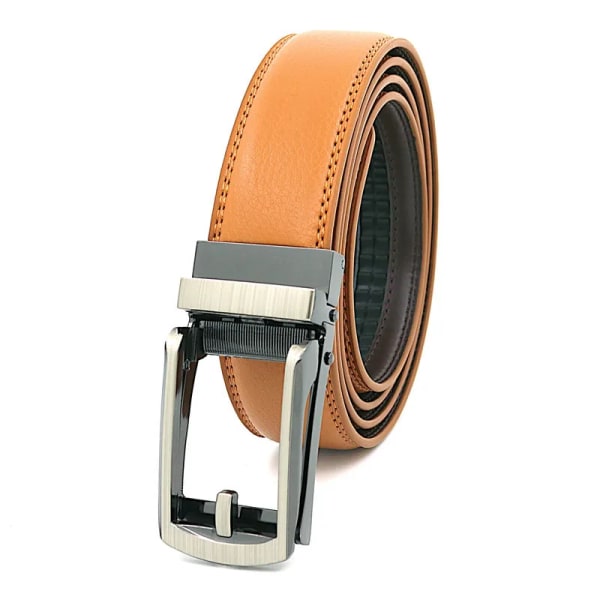 Högkvalitativ klick för män Bälte Automatiskt spänne Äkta läder Kohud Jeans Tillbehör Bälten Ungdoms midjeband Svart Vit Röd Dark Brown 115CM