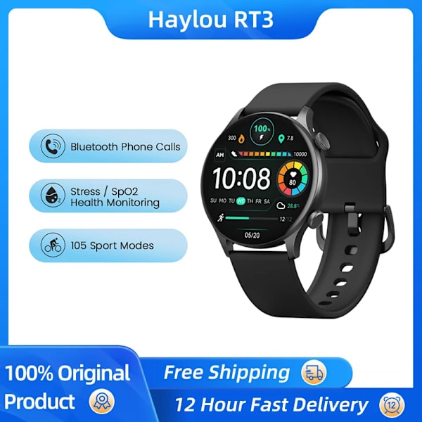 100 % original HAYLOU Solar Plus RT3 Smart Watch 1.43\ Black