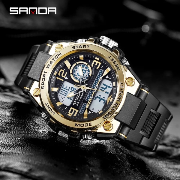 SANDA G Style Herr Digital watch Militär sportklockor Dubbel Display Vattentät Elektronisk Armbandsur Relogio Masculino 6024 Black