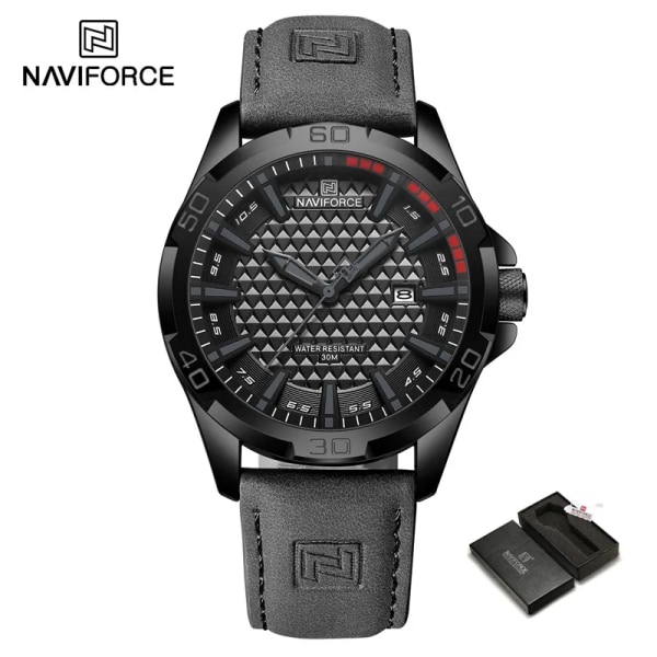 NAVIFORCE Varumärke Män Mode Kvarts Klockor Man Läderrem Sport Vattentät Armbandsur KalenderKlocka Relogio Masculino BGYGY-BOX