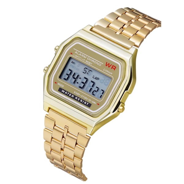 F91W stålarmbandsur Watch Herr Business Klocka Multifunktion LED Digtal Watch Elektronisk klocka Gold