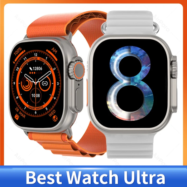 AirPara Smart Watch Ultra Bluetooth Call NFC Smartwatch Wireless Charge Health Monitor Herr Dam Fitness Watches Series 8 Orange