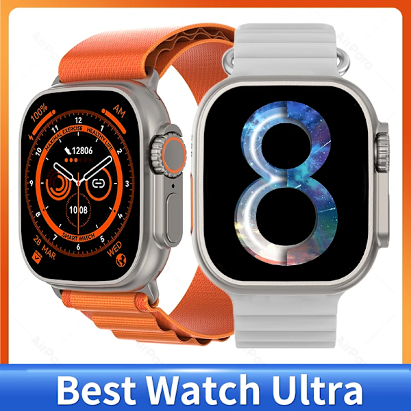 AirPara Smart Watch Ultra Bluetooth Call NFC Smartwatch Wireless Charge Health Monitor Herr Dam Fitness Watches Series 8 With Silicone Strap(.543)