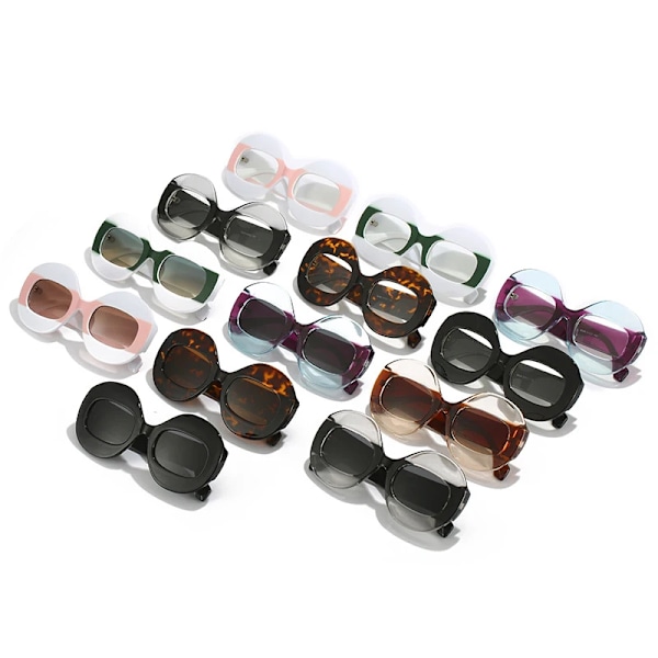 SO&EI Mode Rund Kontrast Färg Dam Solglasögon Retro Oval Klar Gradient Lens Shades UV400 Män Trendiga Punk Solglasögon Leopard clear As the picture