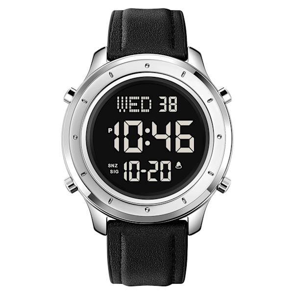 SKMEI LED Light Stoppur Sportklockor Herr Multifunktion 3Bar Vattentät Countdown Calendar Digital Armbandsur reloj hombre Leather Strap 7