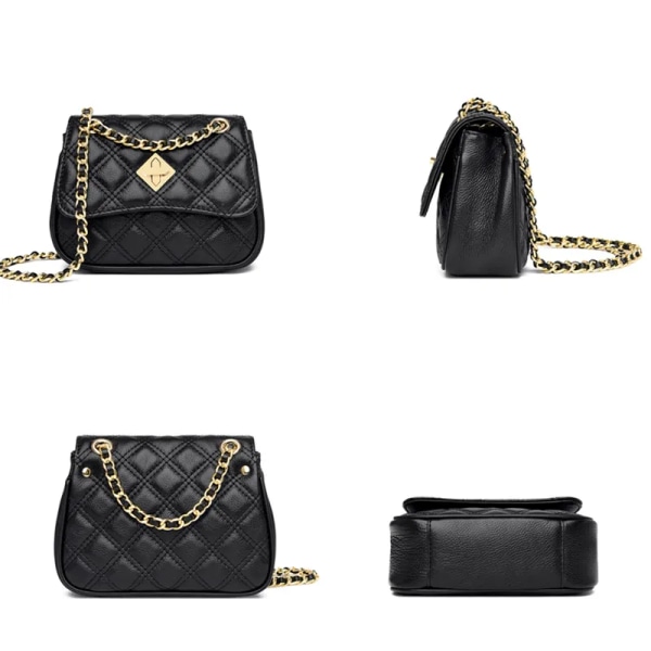 Väska i äkta läder för kvinnor Lyxigt märke Liten handväska för damer Hög kvalitet Naturlig nötkött Kvinnlig axel Crossbody-väskor Tote Black 20cm 7cm 15cm