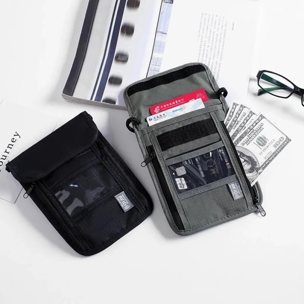 1 st Vattentät RFID Nylon förvaringsväska Resedokument Kort pass Väska Hals Plånbok Pengar Dokumentkort Passpåse Type 1