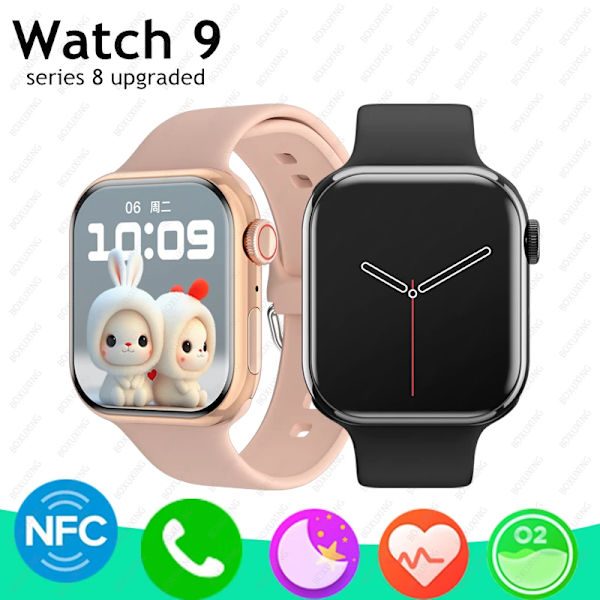 Watch 9 Smart Watch Herr Kroppstemperatur BT Call NFC Always on Display Fitness Women Series 8 Smartwatch för Apple Android Black sport