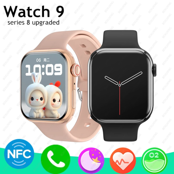 Watch 9 Smart Watch Herr Kroppstemperatur BT Call NFC Always on Display Fitness Women Series 8 Smartwatch för Apple Android Silver Mesh belt