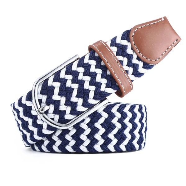 Nytt mode mångsidig canvas män kvinnor bälte metall spänne elastiskt flätat elastiskt bälte hög kvalitet camping fiske män bälten gym BlueWhite 105CM