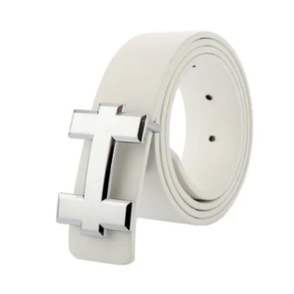 Designbälten Casual läderrem för unisex modebälte Kända märke H-spänne silver-white match waist 90-120cm