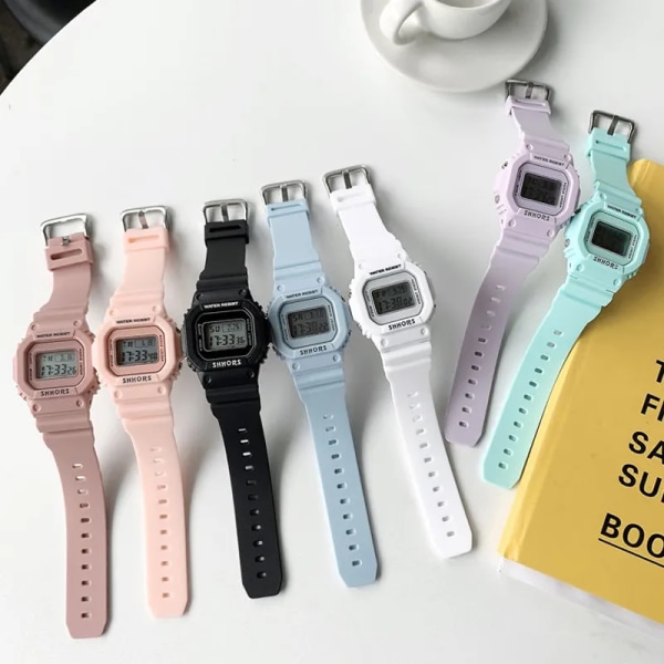 Mode Transparent Digital Luminous Watch Square Kvinnor Klockor Sport Elektronisk Armbandsur Watch Mujer Clock Pink