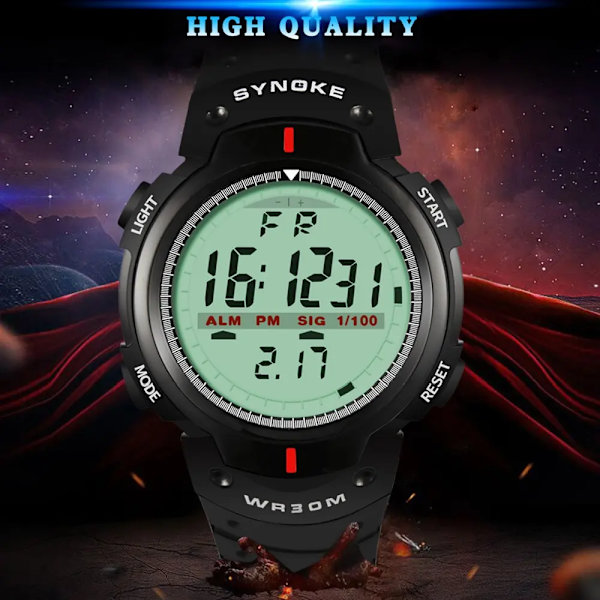 SYNOKE Herr Elektronisk Watch Sport För Herr Vattentät Lysande Multi Utomhus bergsbestigning Storskärm Elektronisk Wat Cool black