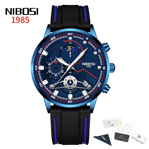 Nytt mode NIBOSI Watch för män Lyx Sport Kronograf Vattentät rostfritt stål kvartsklockor Herr Relogio Masculino C