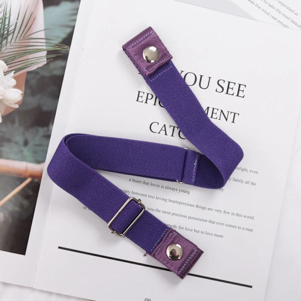 Spännefritt elastiskt osynligt bälte för kvinnor Plus Size Hög kvalitet utan spänne Jeans Enkelt bälte män Inget krångel Designbälte Purple 60-95cm