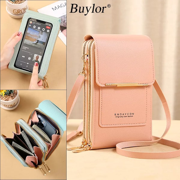 Buylor Damväska Touch Screen Mobilväska Plånböcker Mjuk läderrem Handväska Kvinnlig Crossbody Axelväskor för kvinnor brown 11x4x18CM