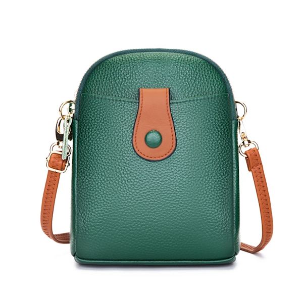 Äkta läder Kvinnors axelväskor Crossbody-väskor Telefonväska 3-lagers Enfärgad Damhandväska Äkta kohud Liten Kvinnor Myntväska Green