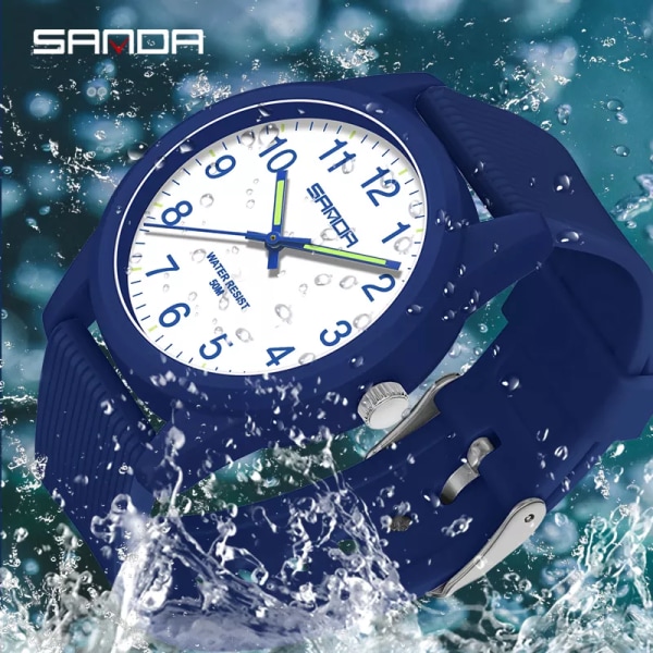 Mode Simple Quartz Sportklockor Japan Original Batteri Quartz Armbandsur Kvinnor Man Klockor Vattentät SANDAKlocka Ny stil blue big