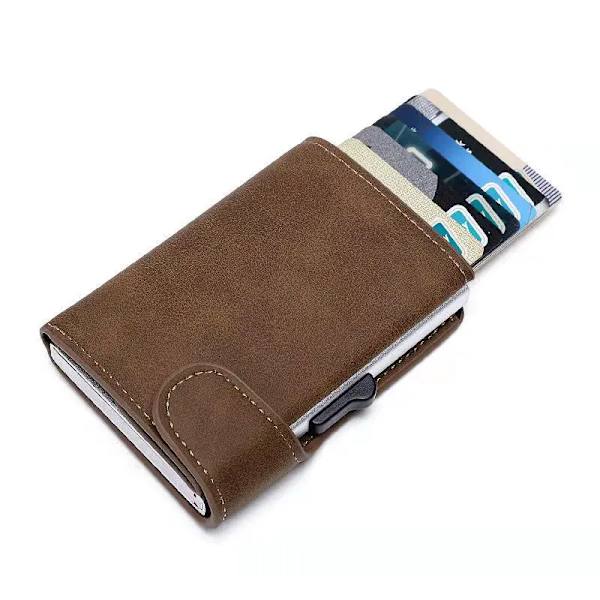 Rfid Smart Wallet ID Kreditkortshållare Läder Ultratunn Business Herr Cardbag Automatisk pop-up Stöldskyddsborste Metallkortlåda BN