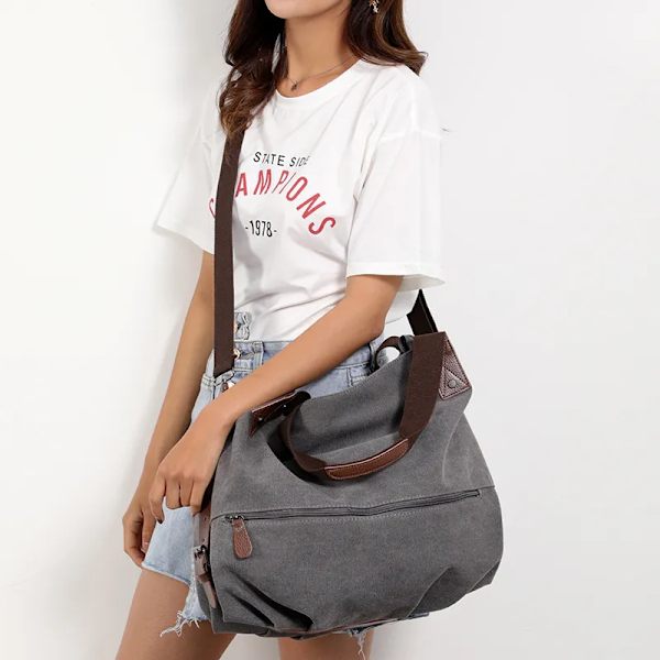 Canvasväska för kvinnor Casual Fashion Vår och sommar Ny Canvas Damväska Axelremsväska Gray M