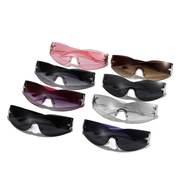 Lyxiga Punk Sportsolglasögon Dam Märkesdesigner Y2K One Piece Solglasögon Män Goggle Shades UV400 Femstjärniga modeglasögon B-pink 1 pair