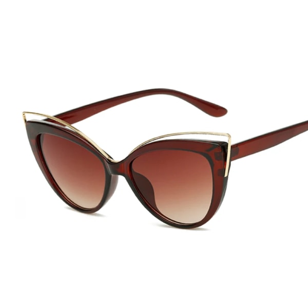 Cat Eye Solglasögon Kvinna Vintage Mode Fjärilsspegel Solglasögon Kvinnlig Retro Sommarstil Metall Glasögon Lyx Brown