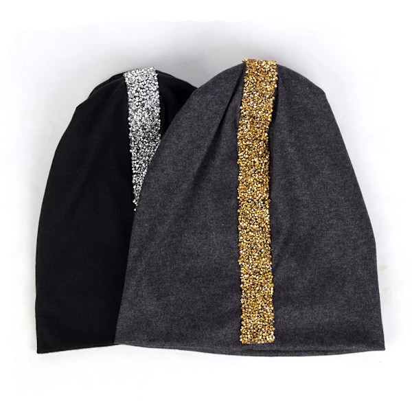 Geebro Mjuka Rhinestone-Band Kepsar i Bomull för Kvinnor, Avslappnade, Enfärgade, Lösa, Slouchiga Kepsar och Mössor, Perfekt Present till Damernas Födelsedag Gold White