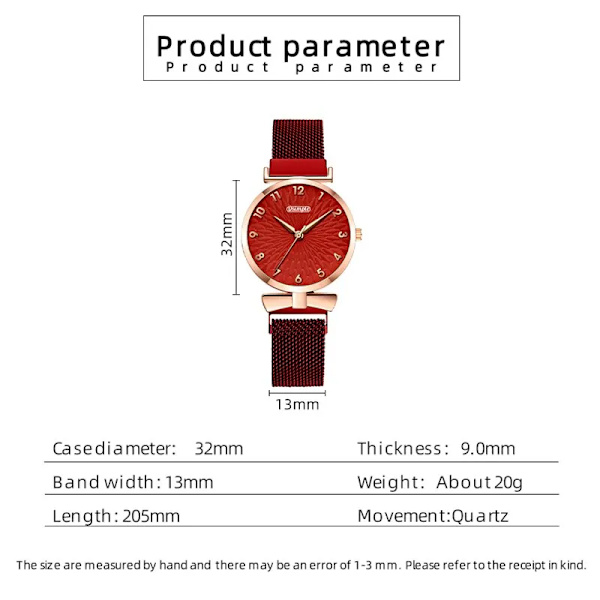 2st Set Lyx Kvinnor Armband Kvarts Klockor För Kvinnor Magnetisk Watch Dam Klänning Röd Urtavla Watch Klocka Reloj Hombre Red