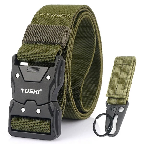 VATLTY Quick Release Elastiskt bälte Herr Hård legering Spänne Stark Äkta Nylon Dam Stretchbälte Utomhussport Arbetsbälte Hane ArmyGreen set(.881) 115CM(.881)