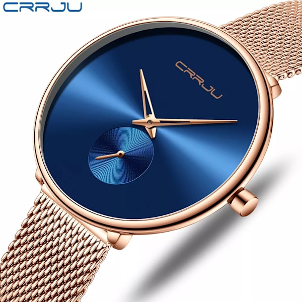 CRRJU Mode Watch Lyx Casual Enkel Dam Klänning Mesh Armbandsur Minimalistisk Vattentät Kvartsklocka Rose Blue BOX