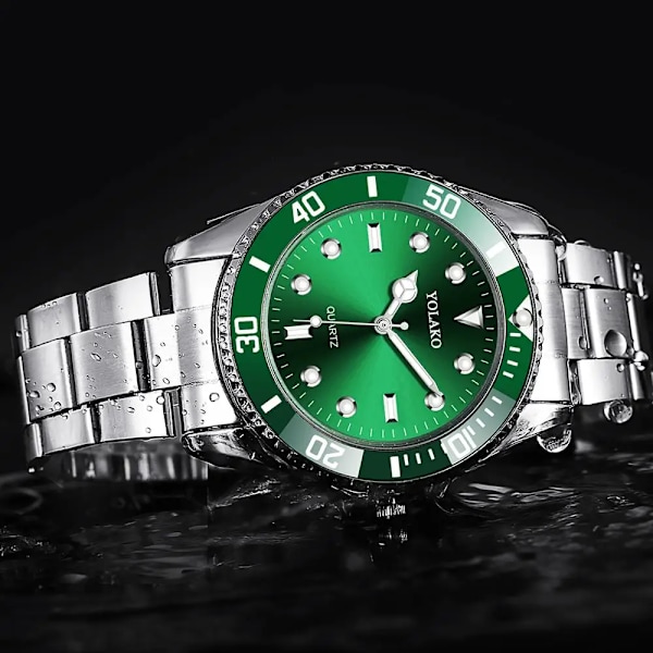 Märke YOLAKO Män Rostfritt stål Business Klockor Lyx Man Sport Quartz Armbandsur Relogio Masculino Casual Clock Black