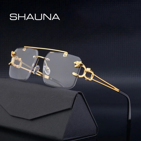 SHAUNA Mode Metal Leopard Solglasögon Båglösa Dubbla Broar Gradient Ocean Film Shades UV400 Green Gradient As the picture
