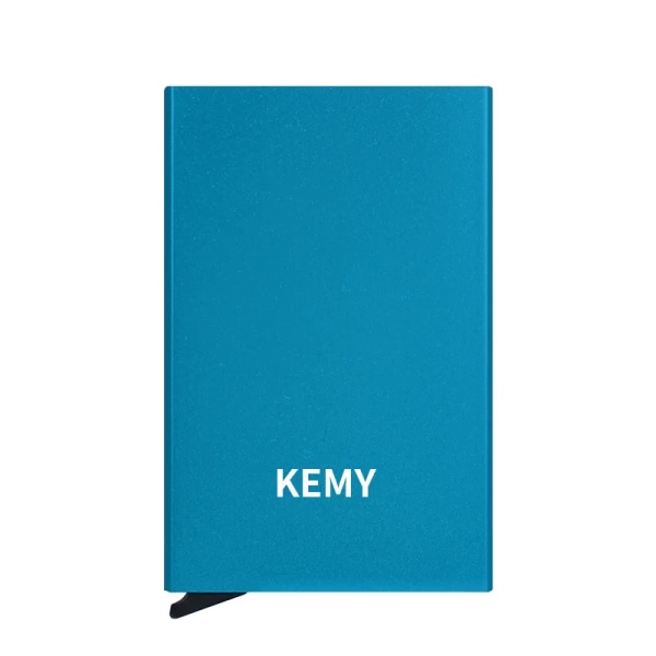 KEMY Toppkvalitets Rfid-plånbok för män Pengaväska Miniplånbok manlig aluminiumkortplånbok Liten läderplånbok med koppling Tunn plånbok Carteras Blue