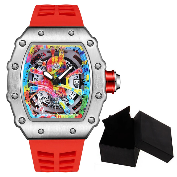 Modern design watch Sport lysande vattentät militärautomatisk watch för man pojkar Silikonrem Tonneau-urtavla QT336-8 with box