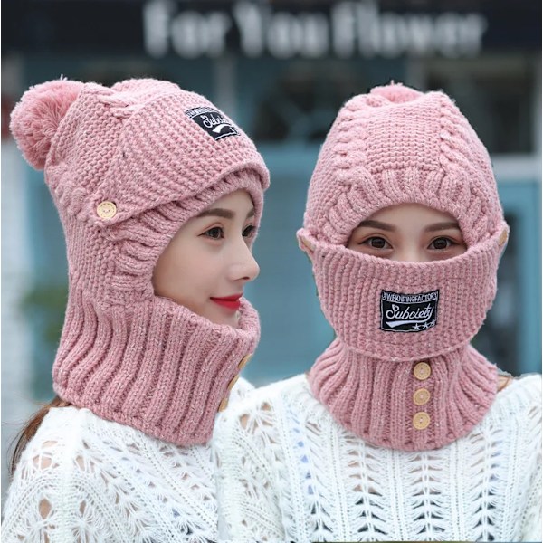 Vinterstickade mössor för kvinnor, tjocka och varma beanie-mössor, skallemössor, balaclava, bonnet, beanie-kepsar, utomhusridning red