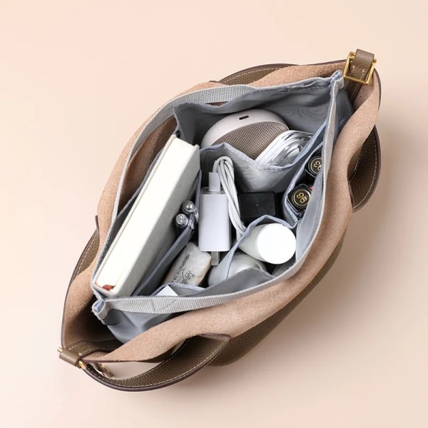 Organizer Insert Bag Dam Nylon Mesh Resehandväska Handväska Resor Inre Makeup Kosmetikväska Kvinnlig Tote Pouch Förvaringsväska Dam Green S