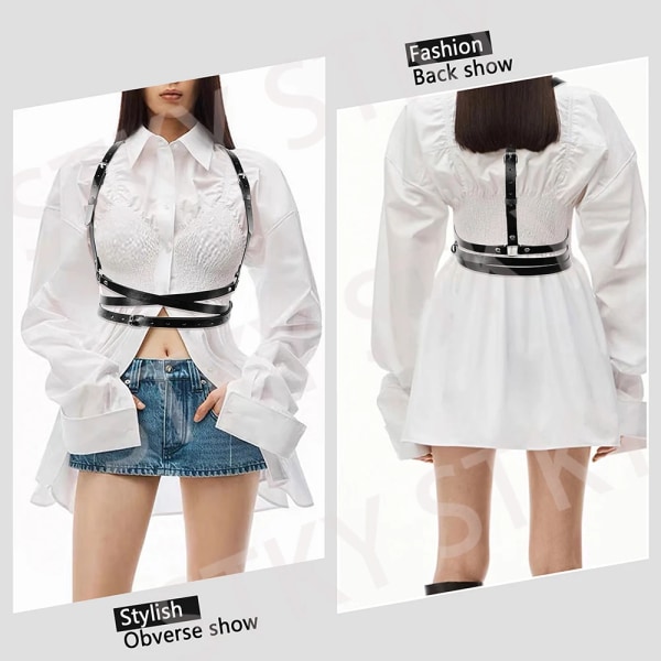Punk Bröstsele Bälten Dammode Gotiska Kroppsremmar Bondage Bur Läder Midjebältshängslar Bdsm Kvinna Accessoarer bra 07