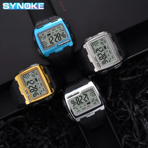 SYNOKE Digital watch för män Stora siffror Lätt att läsa 3ATM Vattentät män Digital watch Utomhussport Lysande funktion black