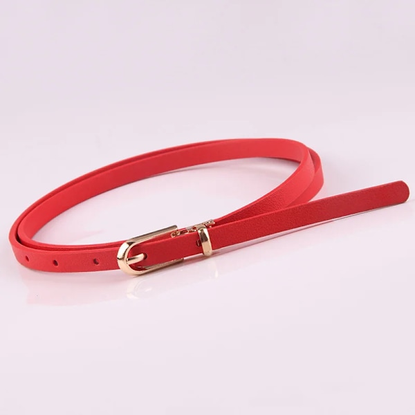 Nya Dambälten Justerbart PU-läder tunt bälte för tjejer Guldspänne Klänning Byxor Designer midjeband Mager midjebälte Red 108cm