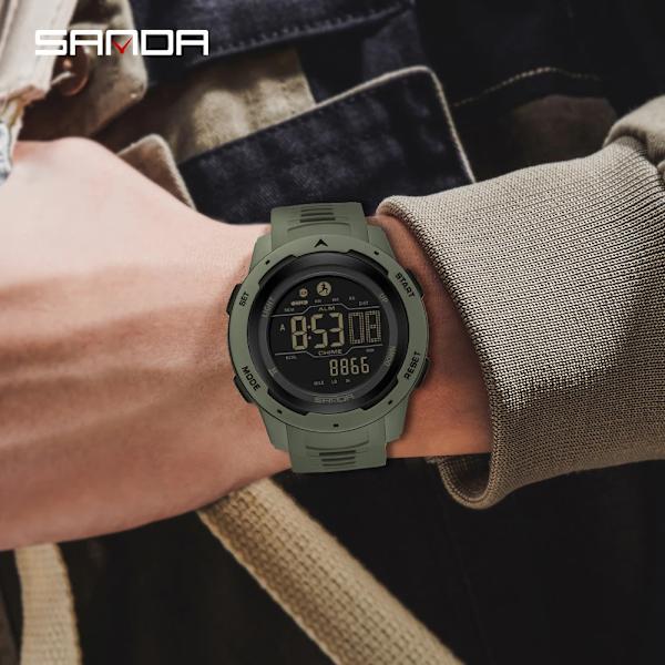 SANDA Märke Herrklockor Sport Stegräknare Kalorier 50M Vattentät LED Digital Watch Militär Armbandsur Relogio Masculino 2145 Red