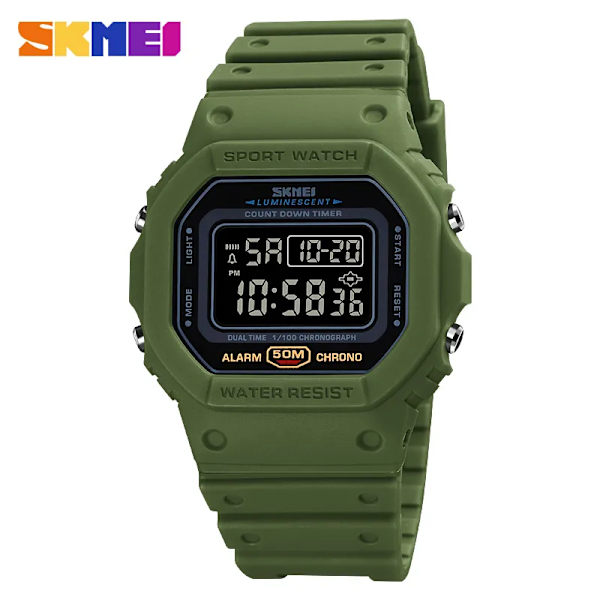 SKMEI Multifunktionell Digital Watch Herr 2 Time Count Down Herrarmbandsur Mode Retro Manklockor reloj hombre 1628 Green Black