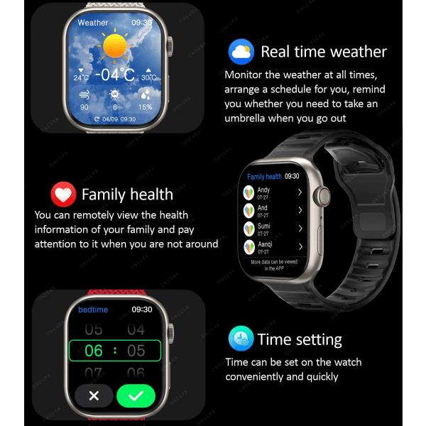 Ny HK9 Pro MAX Smart Watch Men Series 9 2,02 Inch High Refresh Rtae AMOLED Skärm Kompass IWO Smartwatch Dam För Apple Watch black